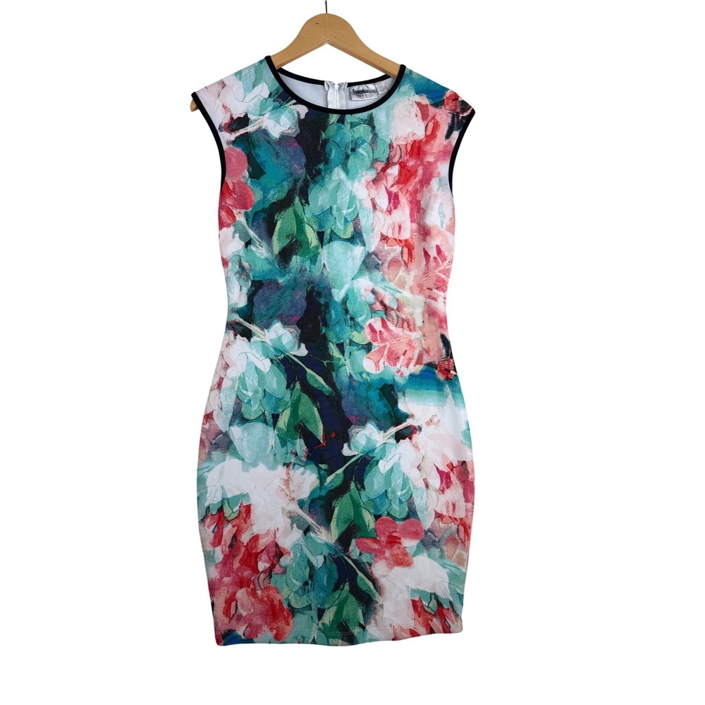 Bisou Bisou Floral Print Shift Dress size 8 Pink/Green/White